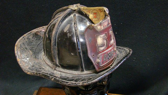 Vintage leather shop fire helmets